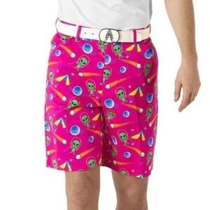 Royal and Awesome Men’s Pink Alien Golf Shorts Waist 34